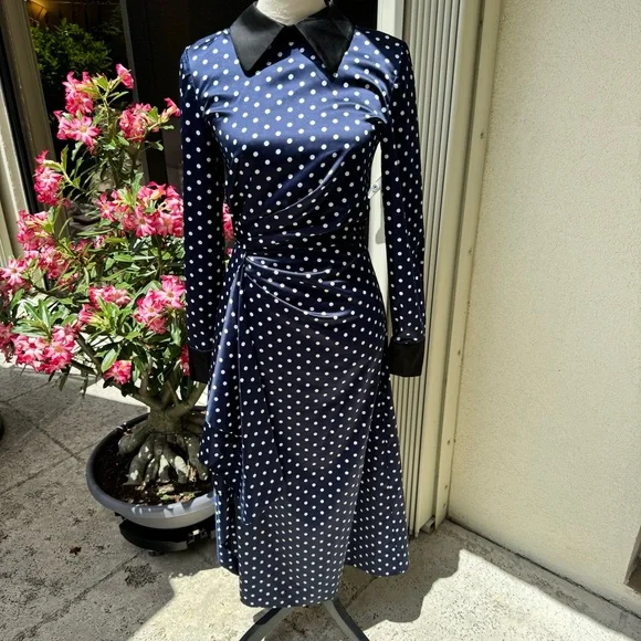 KEEPSAKE. NWOT. Foolish Long Sleeve, Midi Dress in Navy/Porcelain in Pol… - Picture 3 of 15